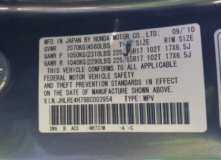 Photo 9 of 2011 Honda Cr-v EX-L (VIN JHLRE4H79BC003954)