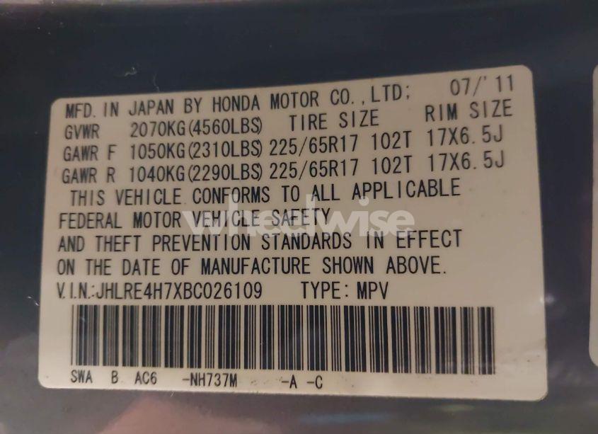 Photo 9 of 2011 Honda Cr-v EX-L (VIN JHLRE4H7XBC026109)