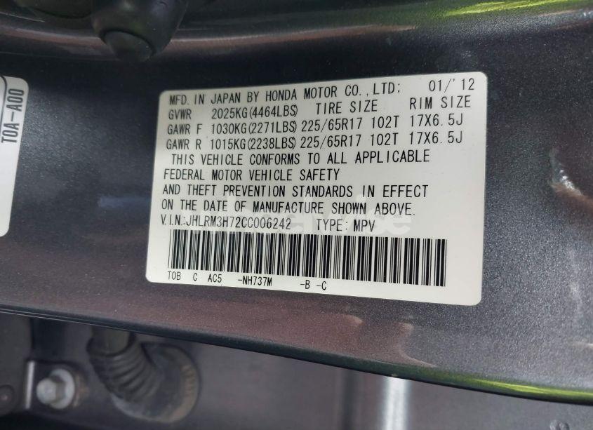 Photo 9 of 2012 Honda Cr-v EX-L (VIN JHLRM3H72CC006242)