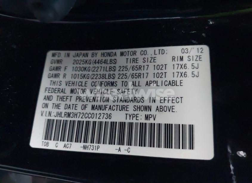 Photo 9 of 2012 Honda Cr-v EX-L (VIN JHLRM3H72CC012736)