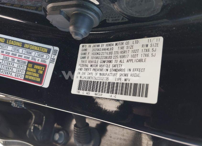 Photo 9 of 2012 Honda Cr-v EX-L (VIN JHLRM3H75CC002735)