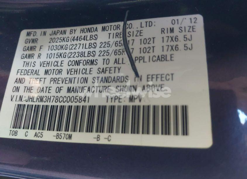 Photo 9 of 2012 Honda Cr-v EX-L (VIN JHLRM3H78CC005841)