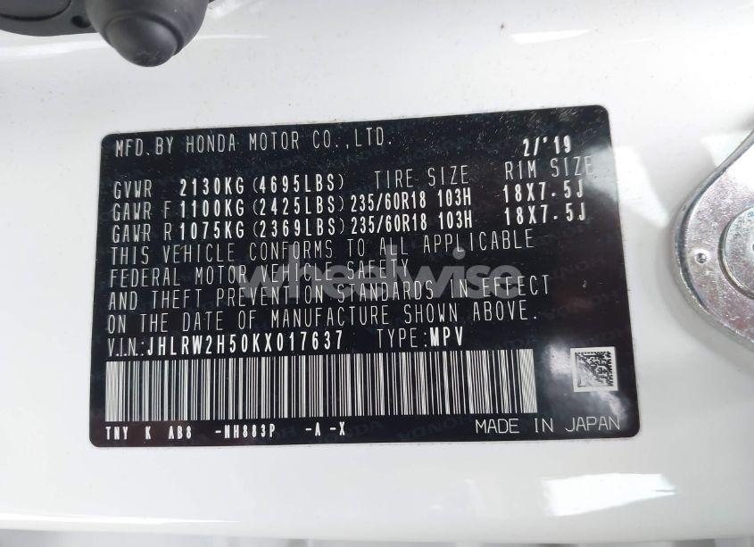 Photo 9 of 2019 Honda Cr-v EX (VIN JHLRW2H50KX017637)