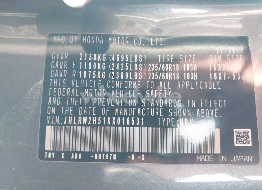 Photo 9 of 2019 Honda Cr-v EX (VIN JHLRW2H51KX016531)