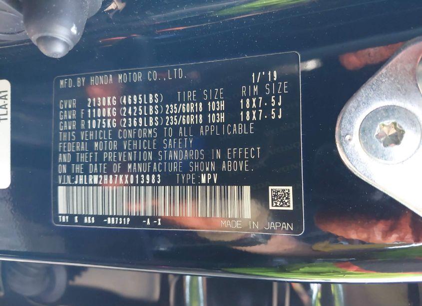 Photo 9 of 2019 Honda Cr-v EX-L (VIN JHLRW2H87KX013983)