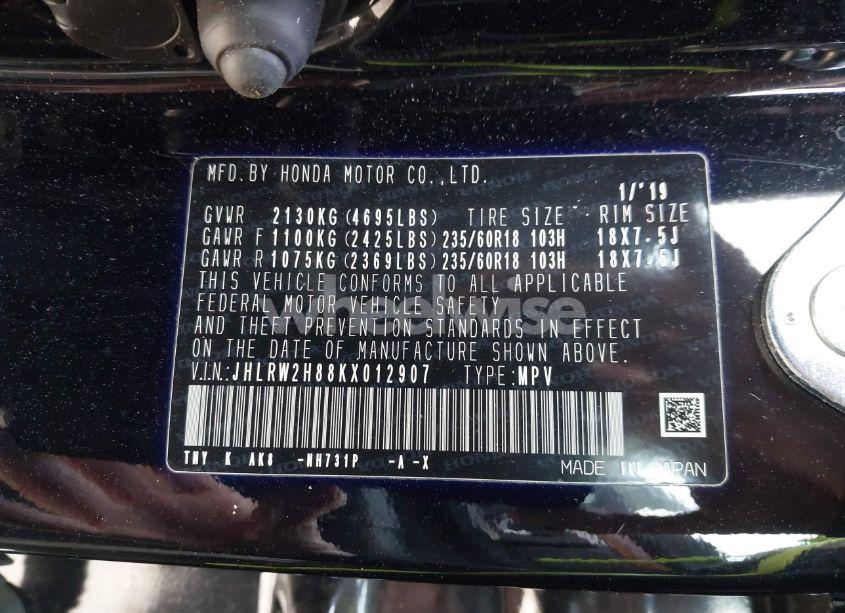 Photo 9 of 2019 Honda Cr-v EX-L (VIN JHLRW2H88KX012907)