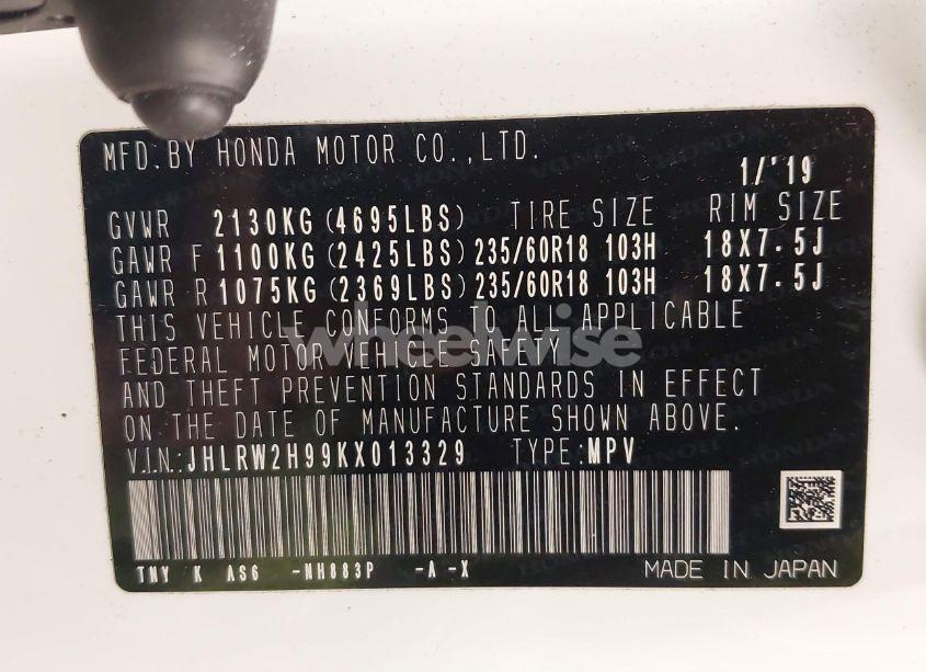 Photo 9 of 2019 Honda Cr-v TOURING (VIN JHLRW2H99KX013329)