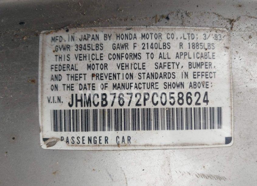 Photo 9 of 1993 Honda Accord EX (VIN JHMCB7672PC058624)