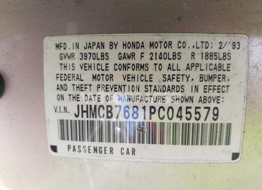 Photo 9 of 1993 Honda Accord SE (VIN JHMCB7681PC045579)