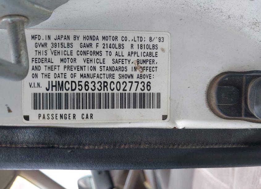 Photo 9 of 1994 Honda Accord LX (VIN JHMCD5633RC027736)