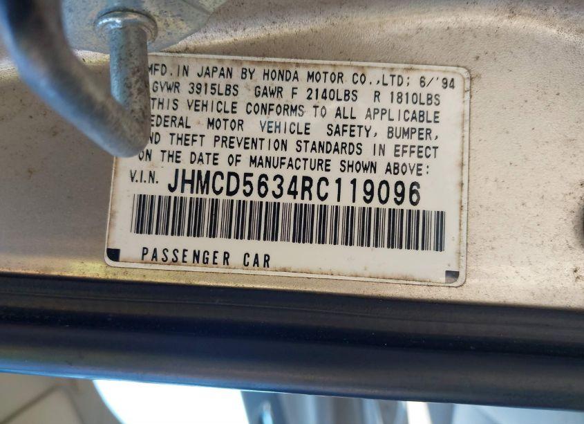 Photo 9 of 1994 Honda Accord LX (VIN JHMCD5634RC119096)