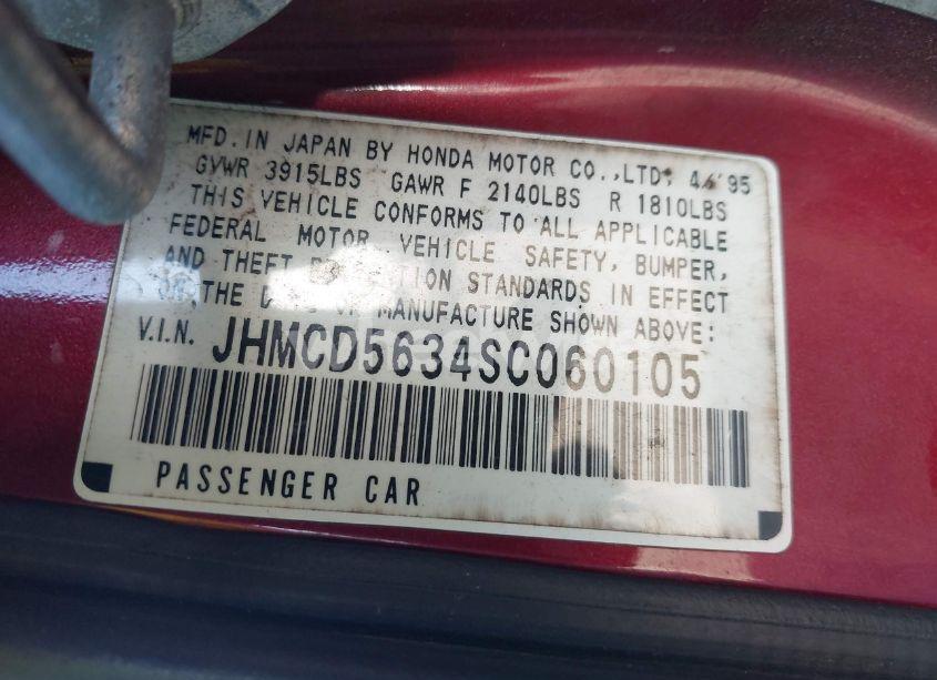 Photo 9 of 1995 Honda Accord LX (VIN JHMCD5634SC060105)