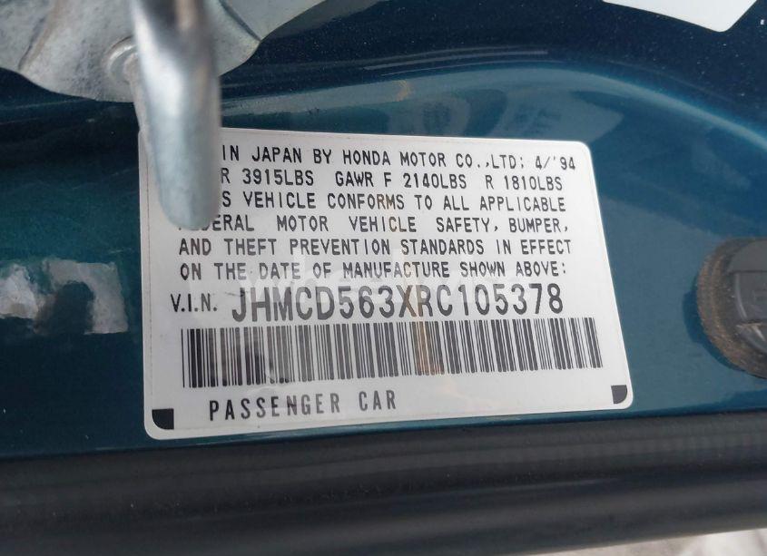 Photo 9 of 1994 Honda Accord LX (VIN JHMCD563XRC105378)