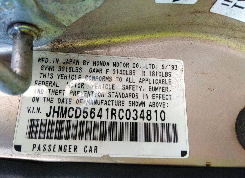 Photo 9 of 1994 Honda Accord LX (VIN JHMCD5641RC034810)