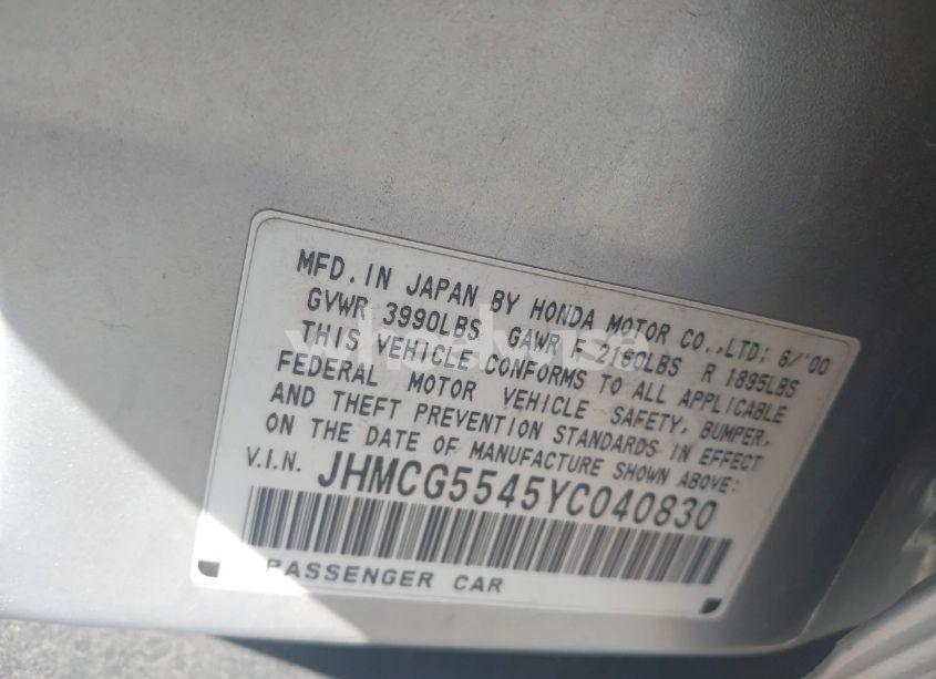 Photo 9 of 2000 Honda Accord 2.3 LX (VIN JHMCG5545YC040830)