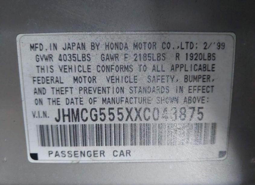 Photo 9 of 1999 Honda Accord EX (VIN JHMCG555XXC043875)