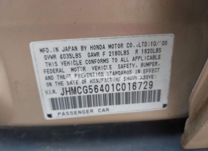 Photo 9 of 2001 Honda Accord 2.3 LX (VIN JHMCG56401C016729)