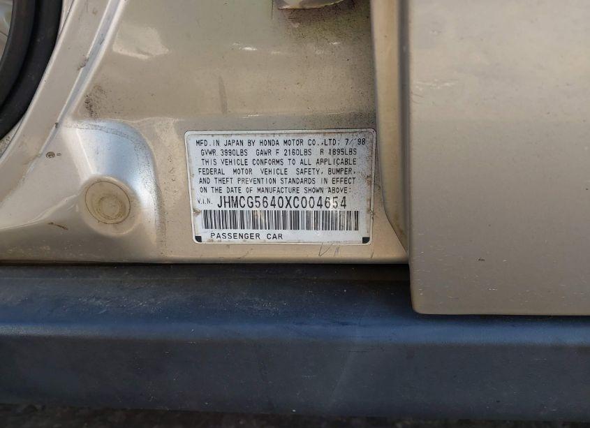 Photo 9 of 1999 Honda Accord LX (VIN JHMCG5640XC004654)