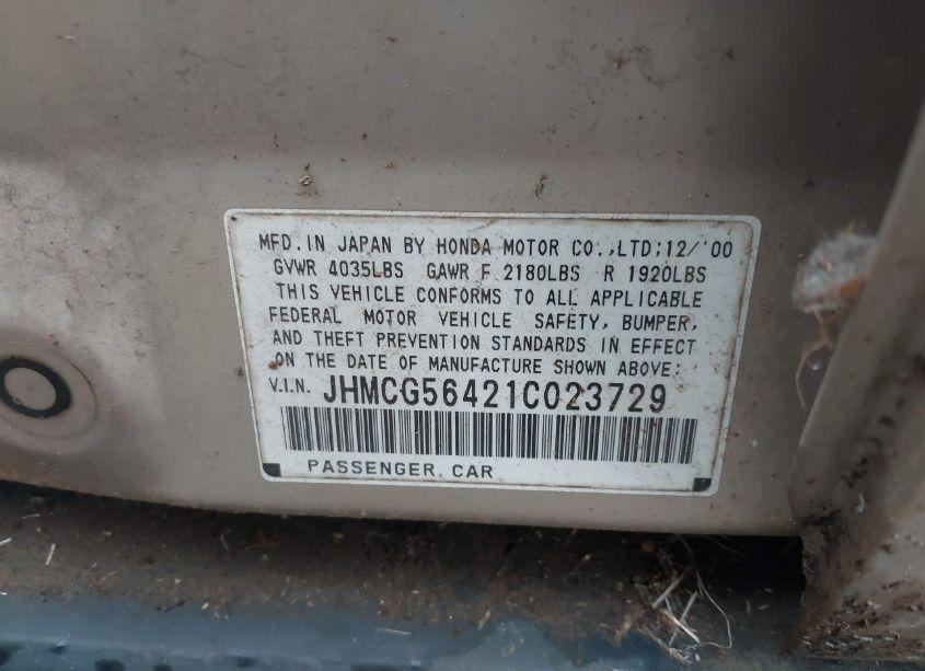 Photo 9 of 2001 Honda Accord 2.3 LX (VIN JHMCG56421C023729)