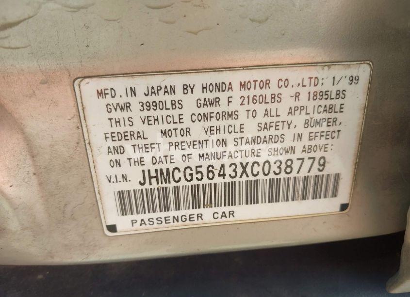 Photo 9 of 1999 Honda Accord LX (VIN JHMCG5643XC038779)