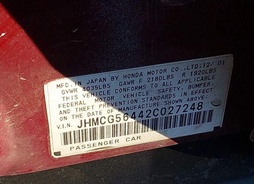 Photo 9 of 2002 Honda Accord 2.3 LX (VIN JHMCG56442C027248)