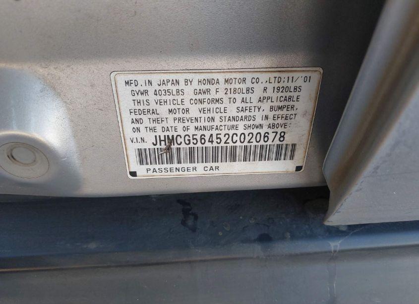 Photo 9 of 2002 Honda Accord 2.3 LX (VIN JHMCG56452C020678)