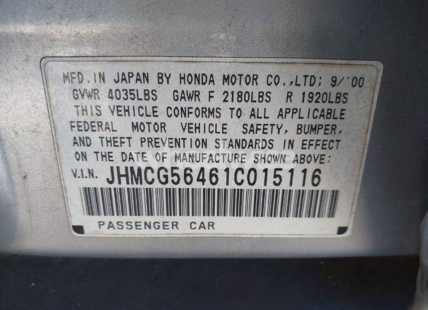 Photo 9 of 2001 Honda Accord 2.3 LX (VIN JHMCG56461C015116)