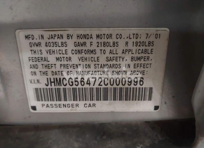 Photo 9 of 2002 Honda Accord 2.3 LX (VIN JHMCG56472C000996)