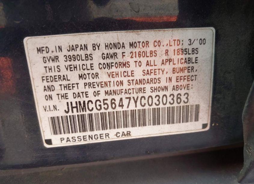 Photo 9 of 2000 Honda Accord 2.3 LX (VIN JHMCG5647YC030363)