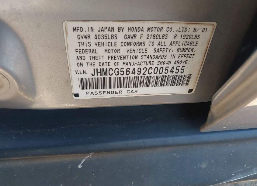 Photo 9 of 2002 Honda Accord 2.3 LX (VIN JHMCG56492C005455)