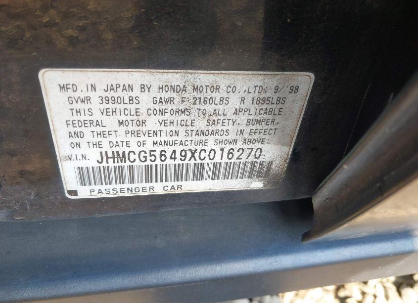 Photo 9 of 1999 Honda Accord LX (VIN JHMCG5649XC016270)