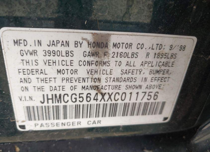 Photo 9 of 1999 Honda Accord LX (VIN JHMCG564XXC011756)