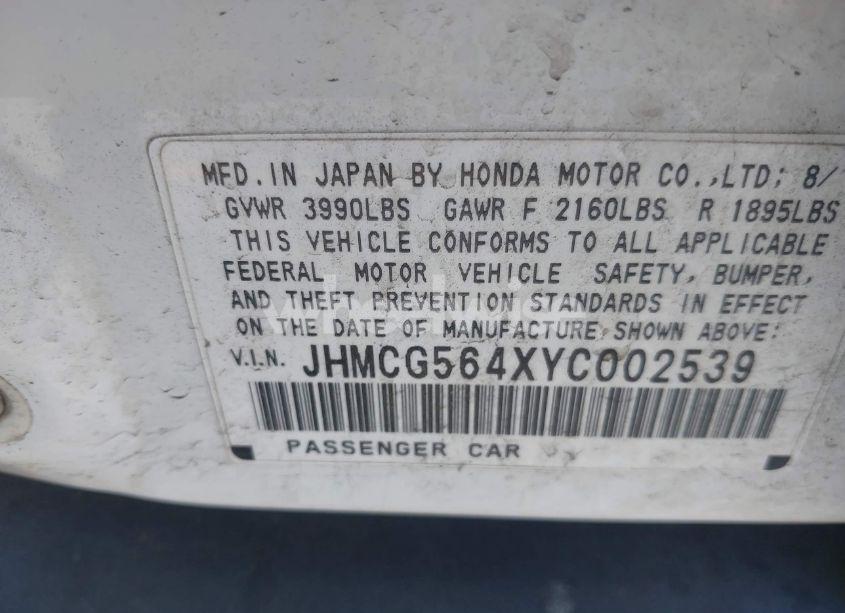 Photo 9 of 2000 Honda Accord 2.3 LX (VIN JHMCG564XYC002539)