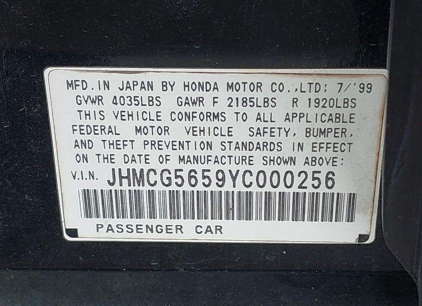 Photo 9 of 2000 Honda Accord 2.3 EX (VIN JHMCG5659YC000256)