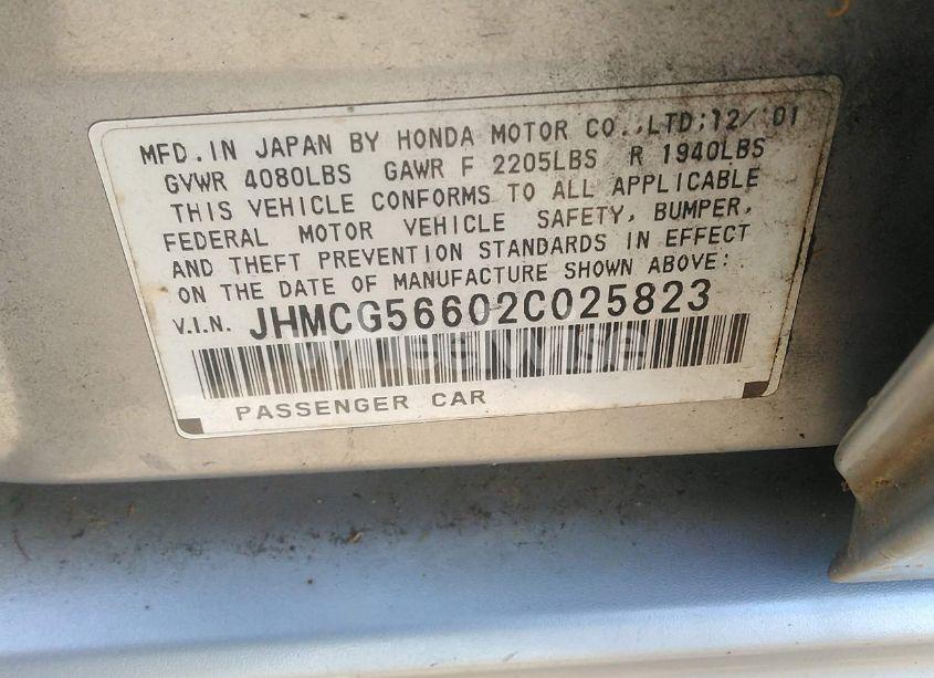 Photo 9 of 2002 Honda Accord 2.3 EX (VIN JHMCG56602C025823)
