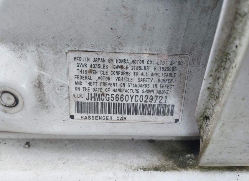 Photo 9 of 2000 Honda Accord 2.3 EX (VIN JHMCG5660YC029721)