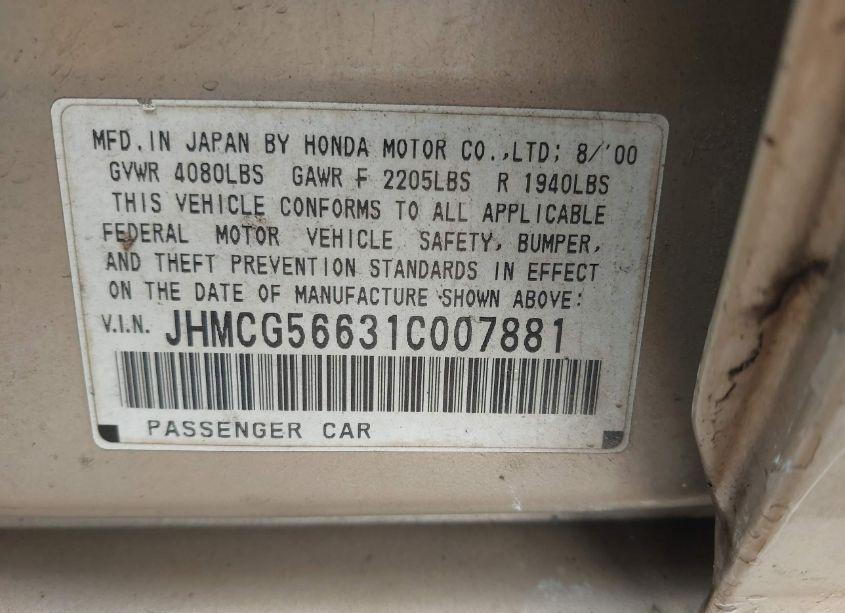 Photo 9 of 2001 Honda Accord 2.3 EX (VIN JHMCG56631C007881)