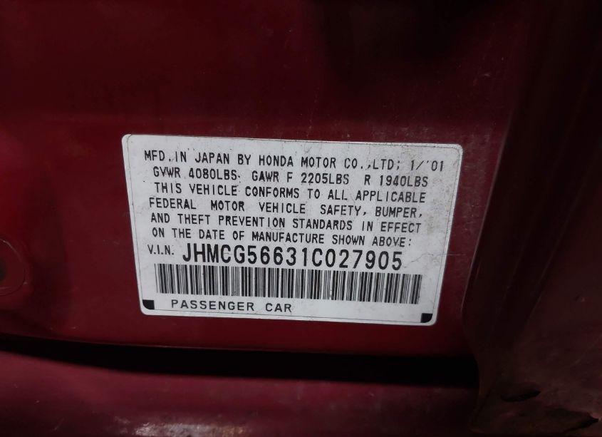Photo 9 of 2001 Honda Accord 2.3 EX (VIN JHMCG56631C027905)