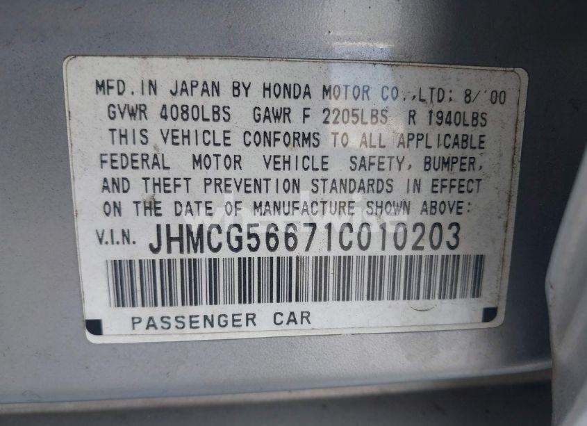 Photo 9 of 2001 Honda Accord 2.3 EX (VIN JHMCG56671C010203)