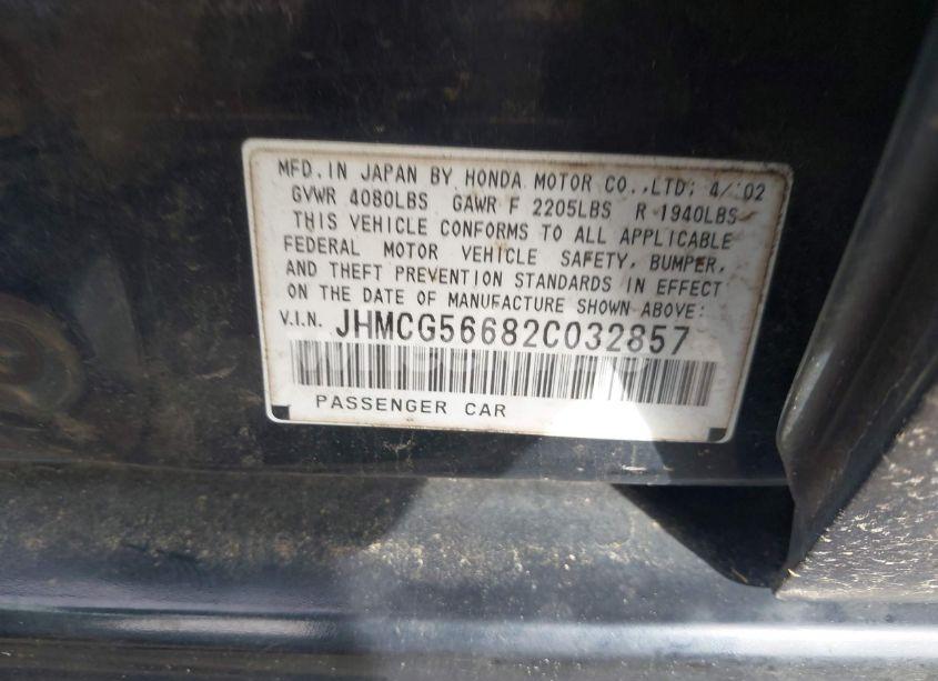 Photo 9 of 2002 Honda Accord 2.3 EX (VIN JHMCG56682C032857)