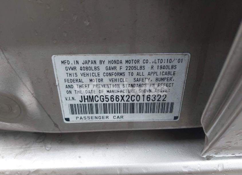Photo 9 of 2002 Honda Accord 2.3 EX (VIN JHMCG566X2C016322)