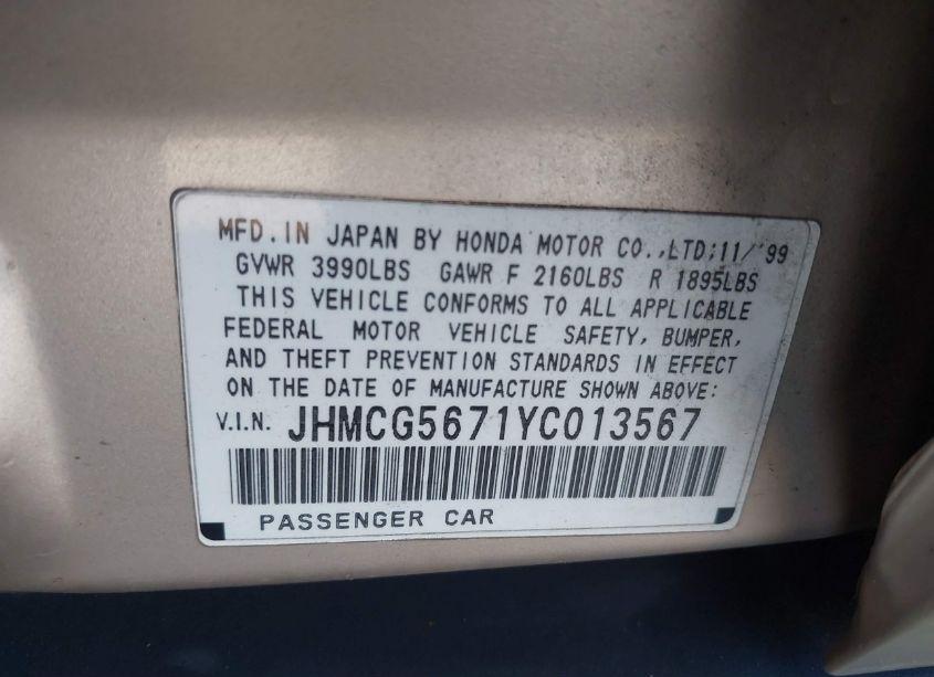 Photo 9 of 2000 Honda Accord 2.3 SE (VIN JHMCG5671YC013567)