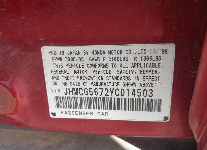 Photo 9 of 2000 Honda Accord 2.3 SE (VIN JHMCG5672YC014503)