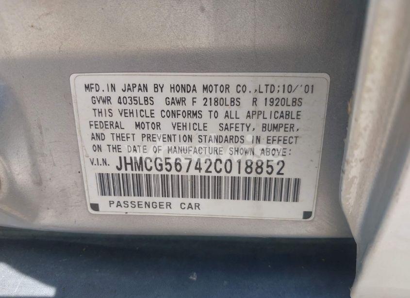 Photo 9 of 2002 Honda Accord 2.3 SE (VIN JHMCG56742C018852)