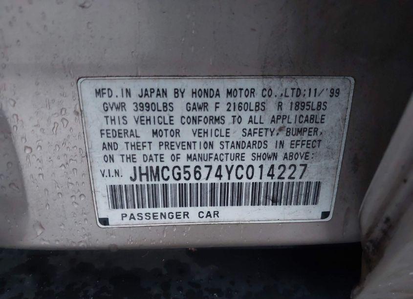 Photo 9 of 2000 Honda Accord 2.3 SE (VIN JHMCG5674YC014227)