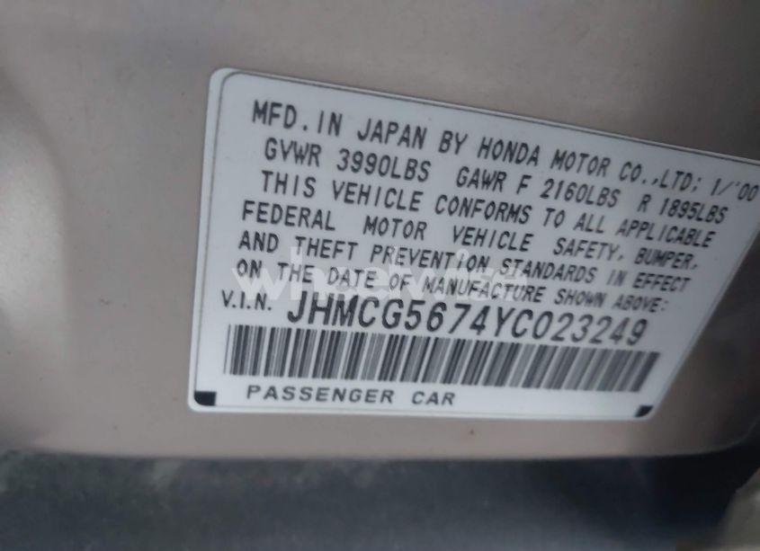 Photo 9 of 2000 Honda Accord 2.3 SE (VIN JHMCG5674YC023249)