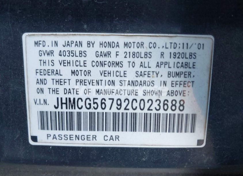 Photo 9 of 2002 Honda Accord 2.3 SE (VIN JHMCG56792C023688)