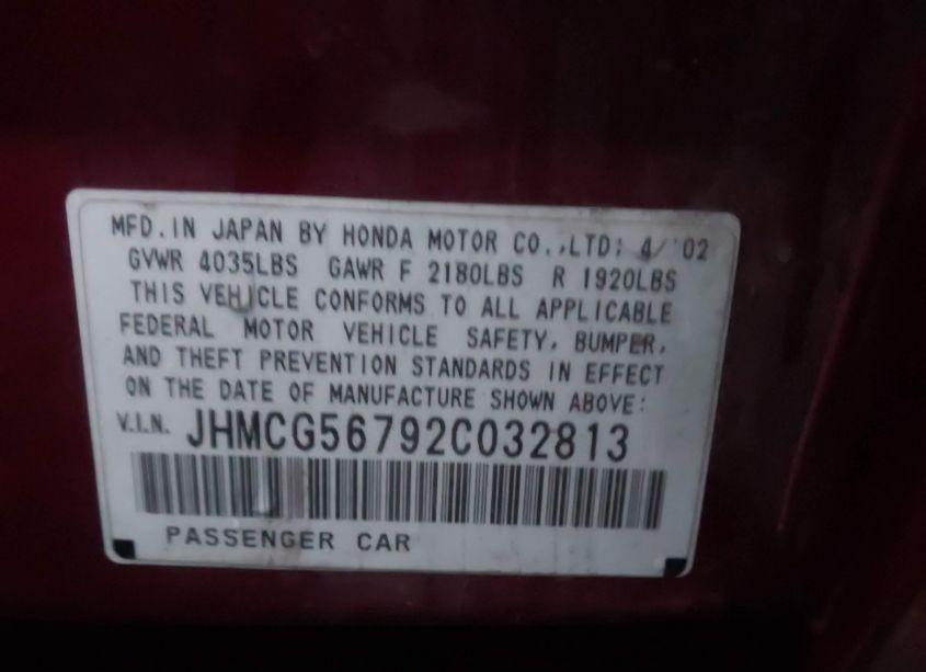 Photo 9 of 2002 Honda Accord 2.3 SE (VIN JHMCG56792C032813)