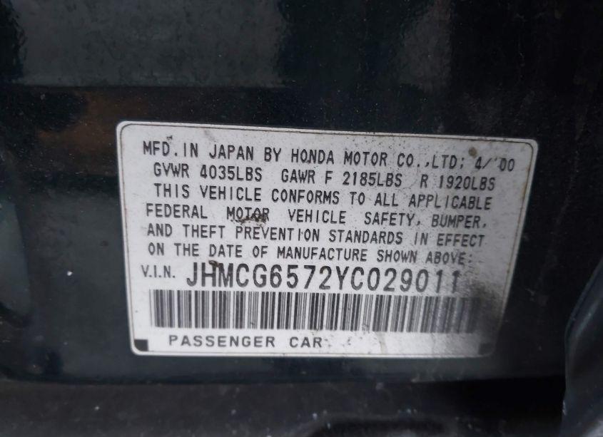 Photo 9 of 2000 Honda Accord 2.3 EX (VIN JHMCG6572YC029011)