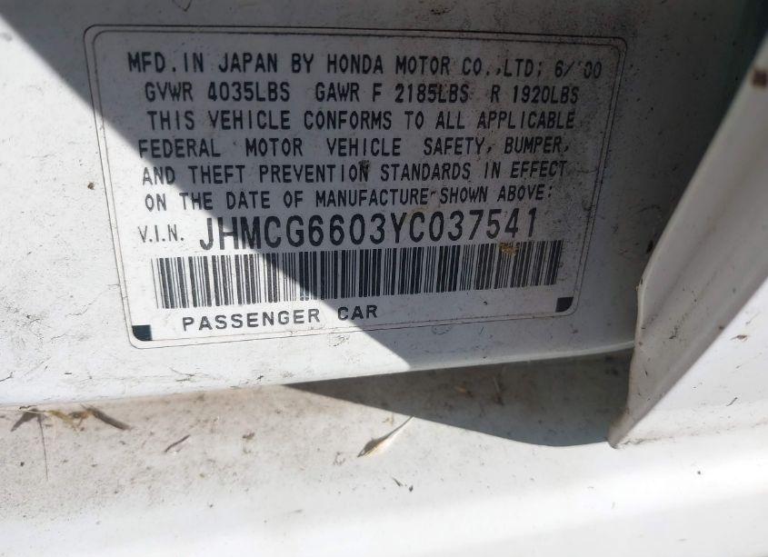 Photo 9 of 2000 Honda Accord 2.3 EX (VIN JHMCG6603YC037541)